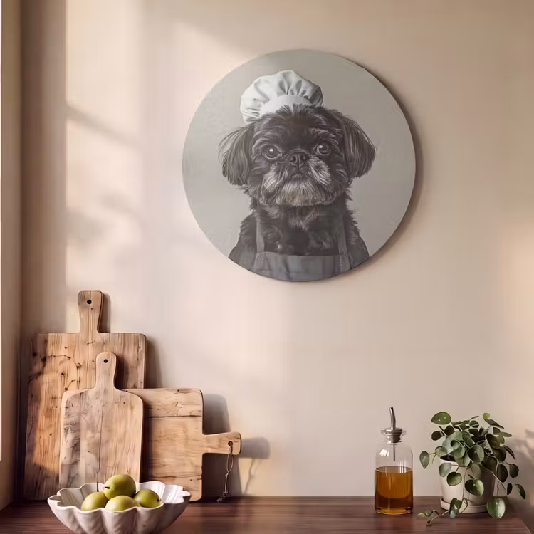 Akoestisch schilderij rond - Kokskleding - Zwart - Hondje — 4