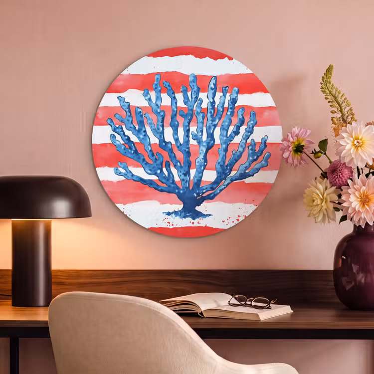 Akoestisch schilderij rond - Koraal - Verfstructuur - Rood - Blauw — 2