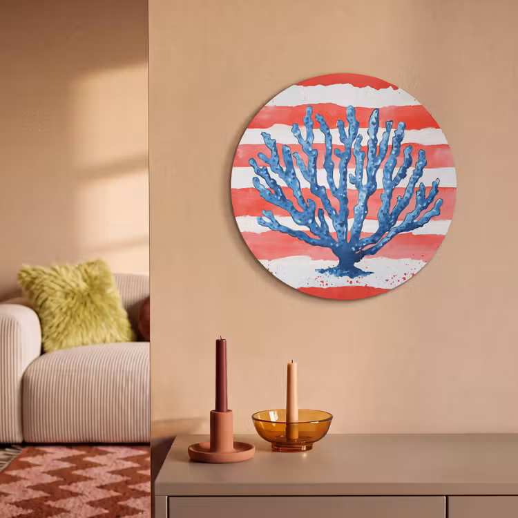 Akoestisch schilderij rond - Koraal - Verfstructuur - Rood - Blauw — 3