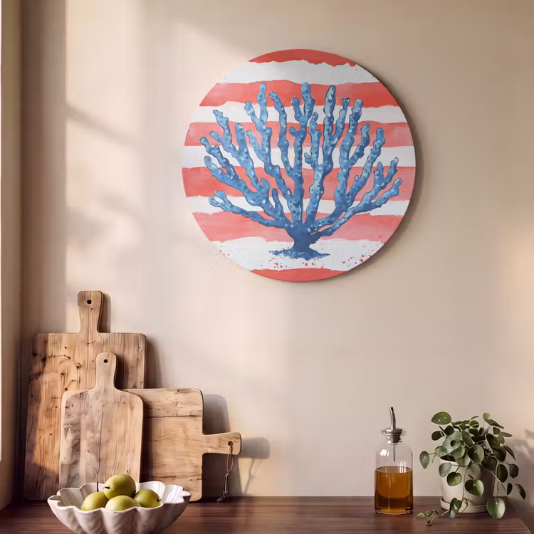Akoestisch schilderij rond - Koraal - Verfstructuur - Rood - Blauw — 4