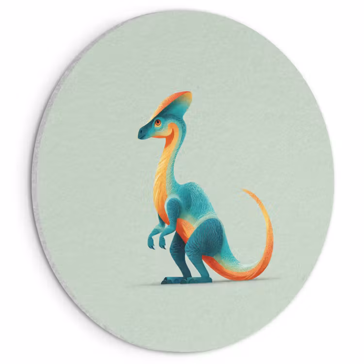 Akoestisch schilderij rond - Staart - Dino - Minimalistisch - Blauw — 1