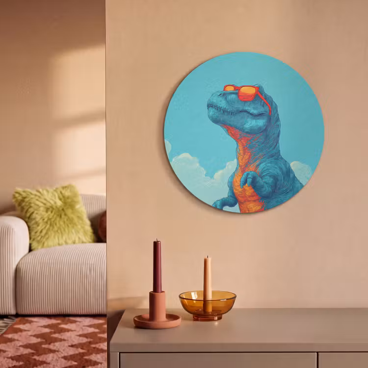 Akoestisch schilderij rond - T-Rex - Blauw - Wolken - Zonnebril — 3