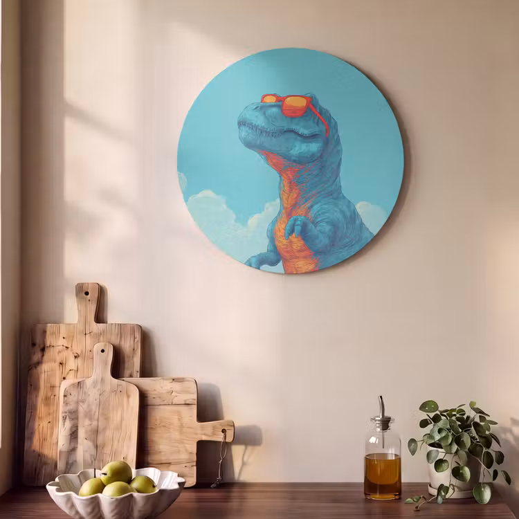 Akoestisch schilderij rond - T-Rex - Blauw - Wolken - Zonnebril — 4
