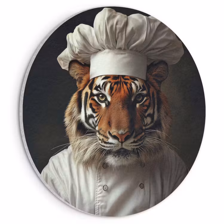 Akoestisch schilderij rond - Tijger - Kokskleding - Bruin — 1