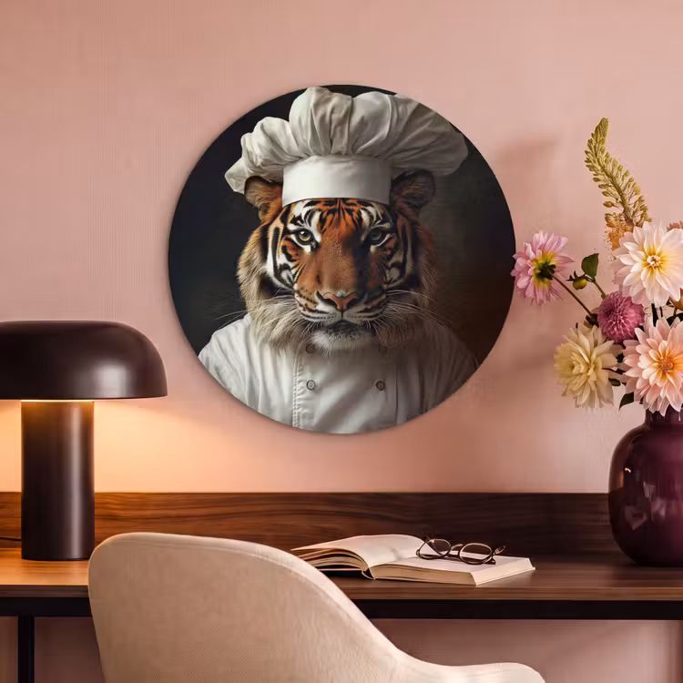 Akoestisch schilderij rond - Tijger - Kokskleding - Bruin — 2