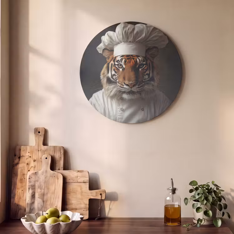Akoestisch schilderij rond - Tijger - Kokskleding - Bruin — 4