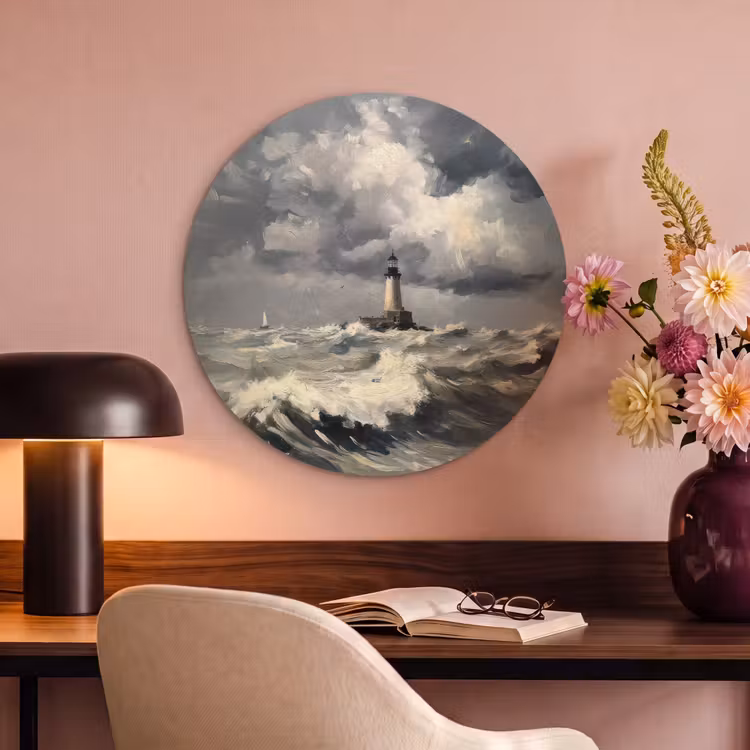 Akoestisch schilderij rond - Vuurtoren - Golven - Storm — 2