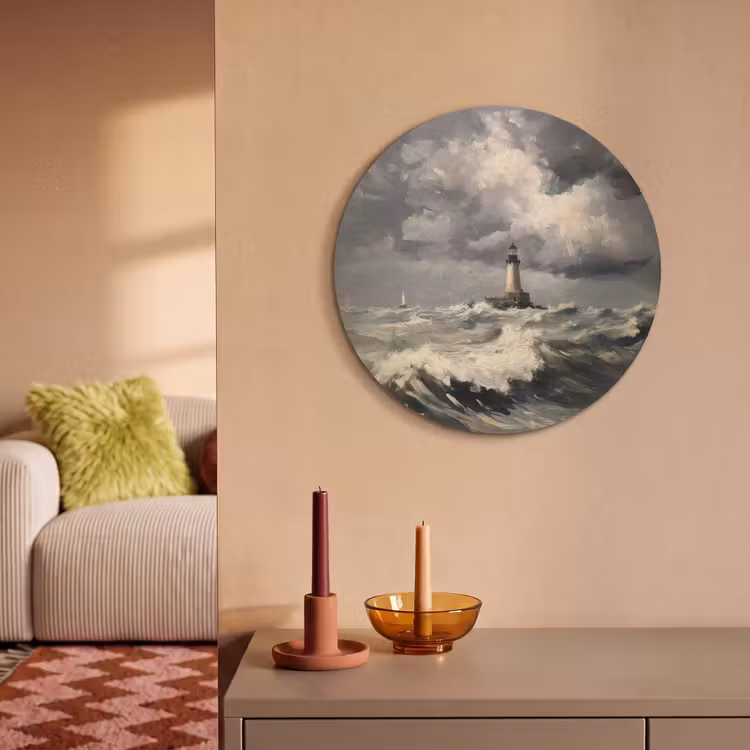 Akoestisch schilderij rond - Vuurtoren - Golven - Storm — 3