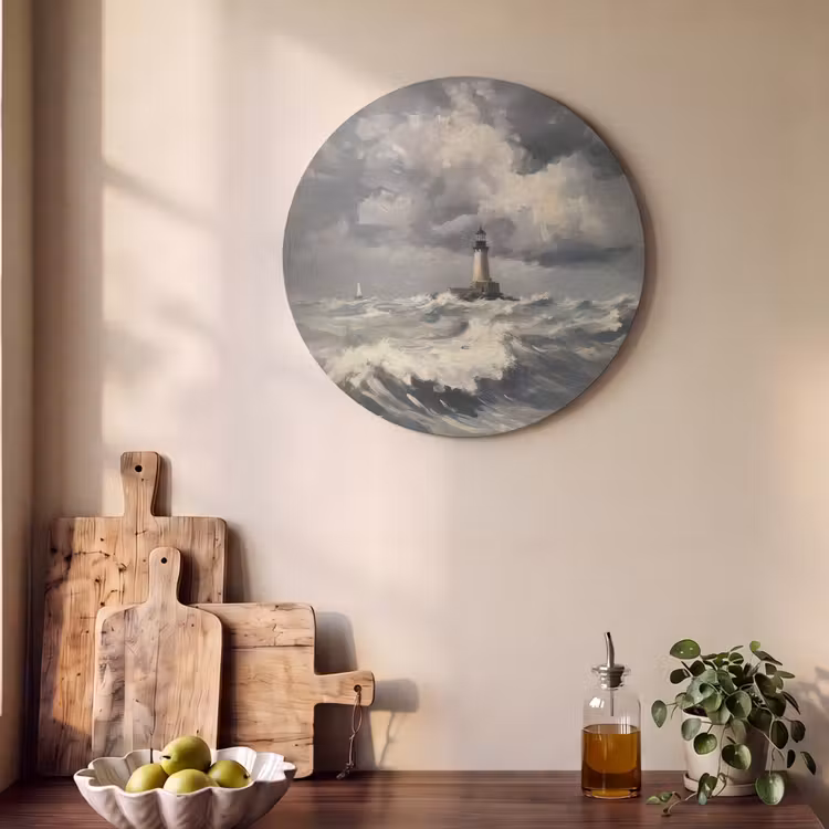 Akoestisch schilderij rond - Vuurtoren - Golven - Storm — 4