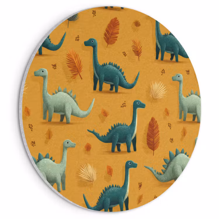 Akoestisch schilderij rond - Dinosaurussen - Stekels - Herfstbladeren - Bruin — 1