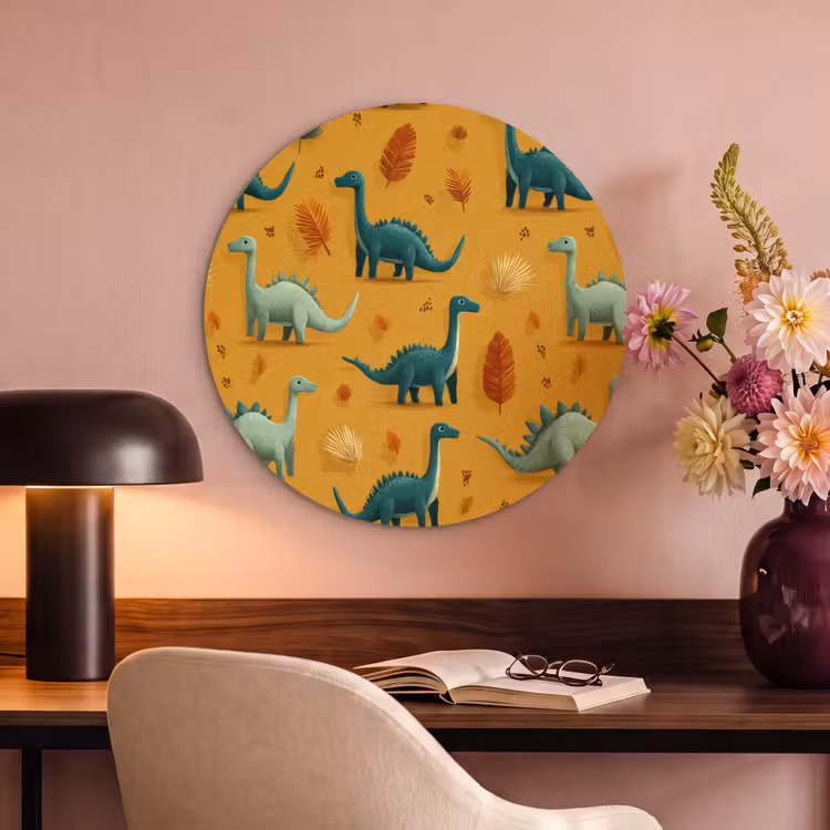Akoestisch schilderij rond - Dinosaurussen - Stekels - Herfstbladeren - Bruin — 2