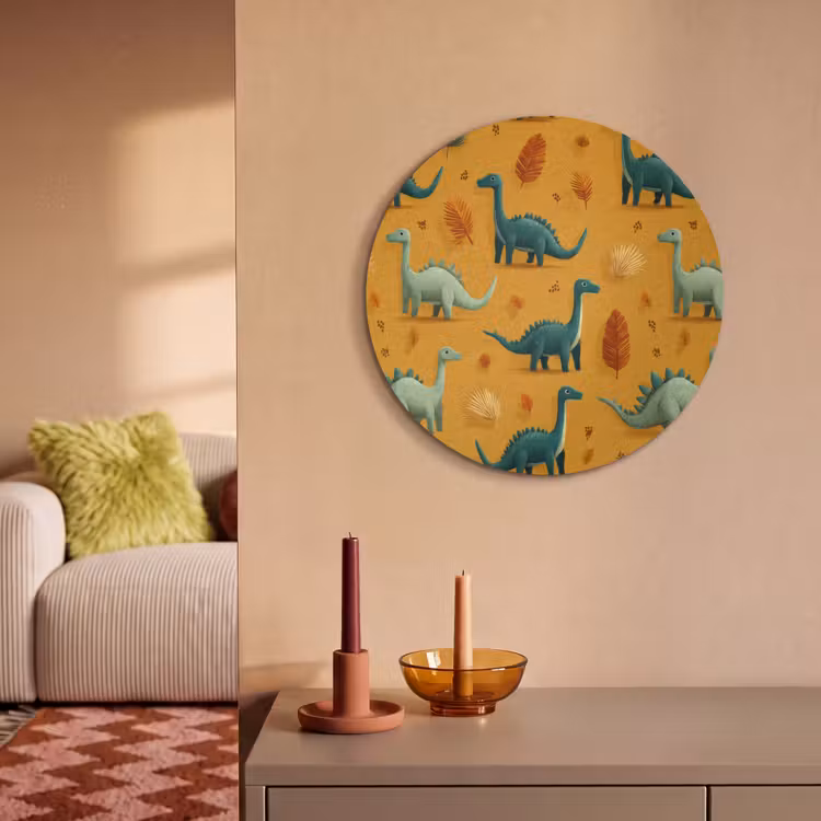 Akoestisch schilderij rond - Dinosaurussen - Stekels - Herfstbladeren - Bruin — 3