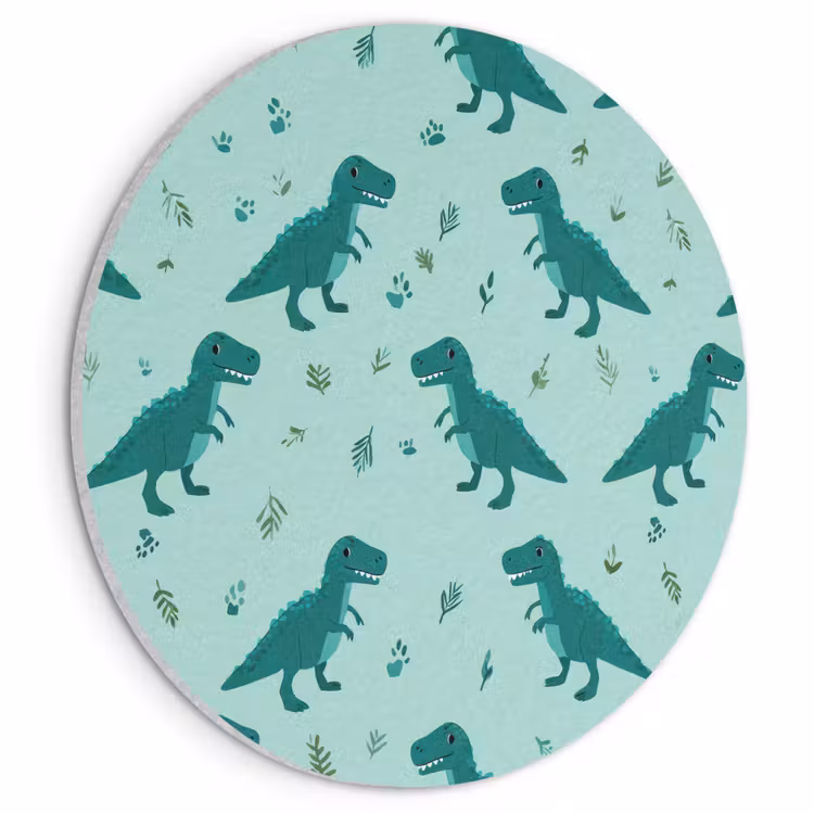 Akoestisch schilderij rond - Donkergroen - Dinosaurussen - Afdrukken - Bladeren — 1
