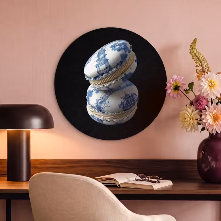 Akoestisch schilderij rond - Eten - Macarons - Delfts blauw - Koekjes — 2