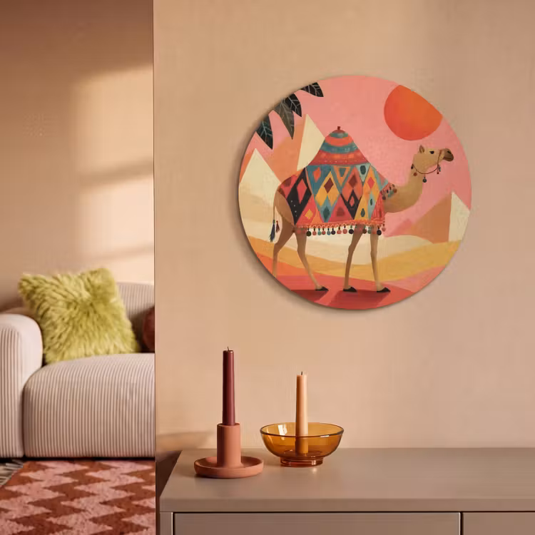 Akoestisch schilderij rond - Kameel - Pyramides - Rode zon — 3
