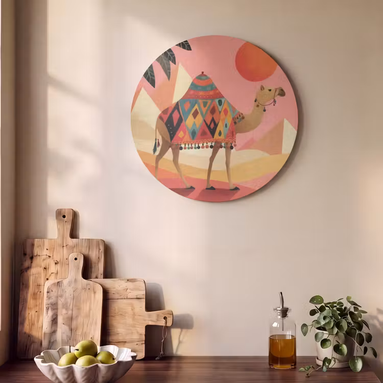 Akoestisch schilderij rond - Kameel - Pyramides - Rode zon — 4