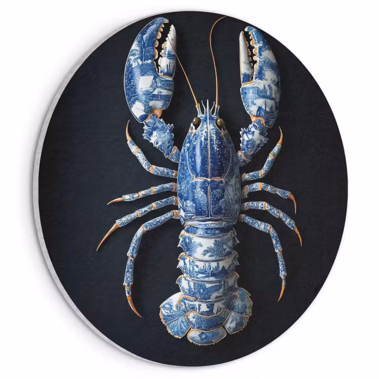 Akoestisch schilderij rond - Kreeft - Delftsblauw - Schild - Stoer — 1