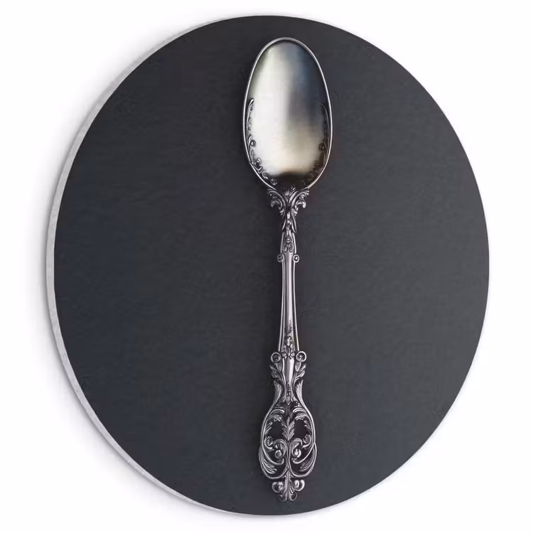 Akoestisch schilderij rond - Lepel - Zilver - Metaal — 1