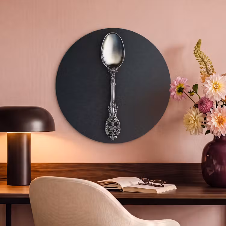 Akoestisch schilderij rond - Lepel - Zilver - Metaal — 2