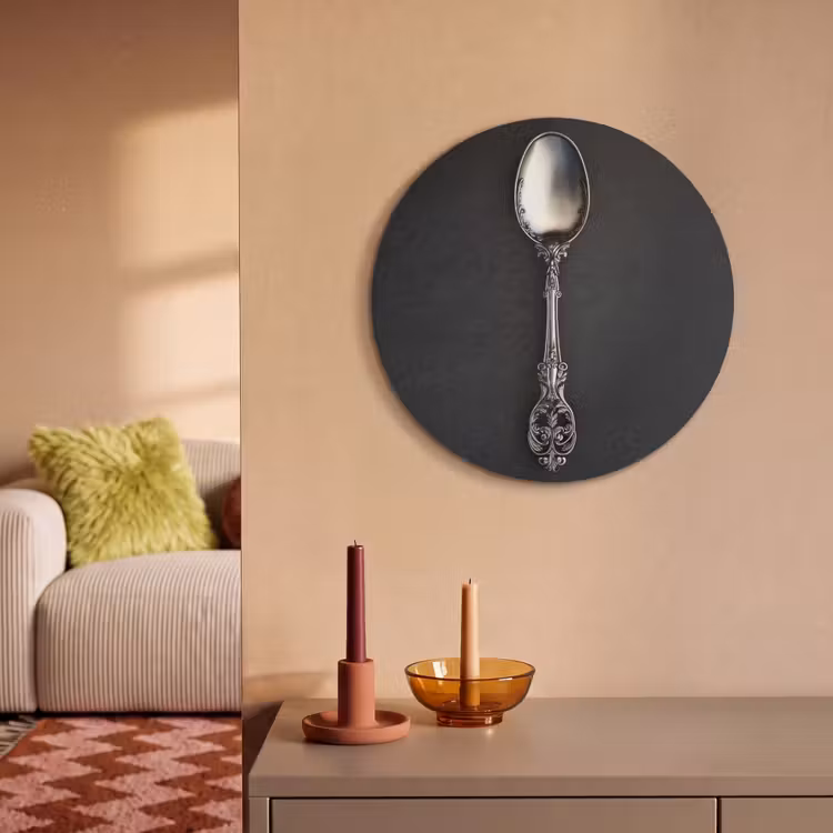 Akoestisch schilderij rond - Lepel - Zilver - Metaal — 3