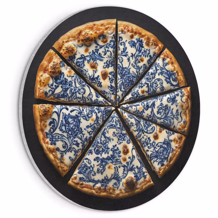 Akoestisch schilderij rond - Pizza - Eten - Delftsblauw — 1