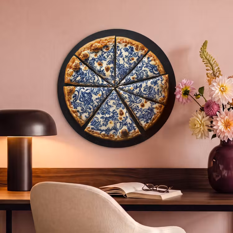 Akoestisch schilderij rond - Pizza - Eten - Delftsblauw — 2