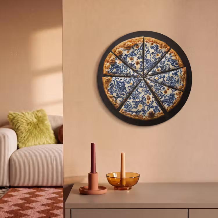 Akoestisch schilderij rond - Pizza - Eten - Delftsblauw — 3