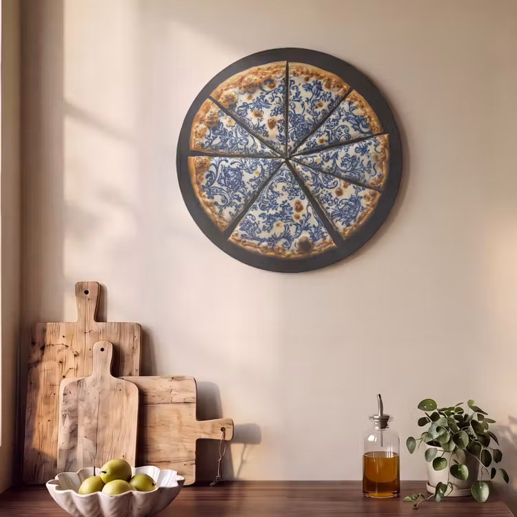 Akoestisch schilderij rond - Pizza - Eten - Delftsblauw — 4
