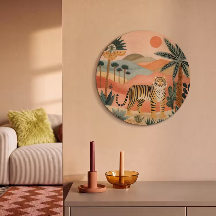 Akoestisch schilderij rond - Tijger - Kleurrijk - Palmen - Cactus — 3