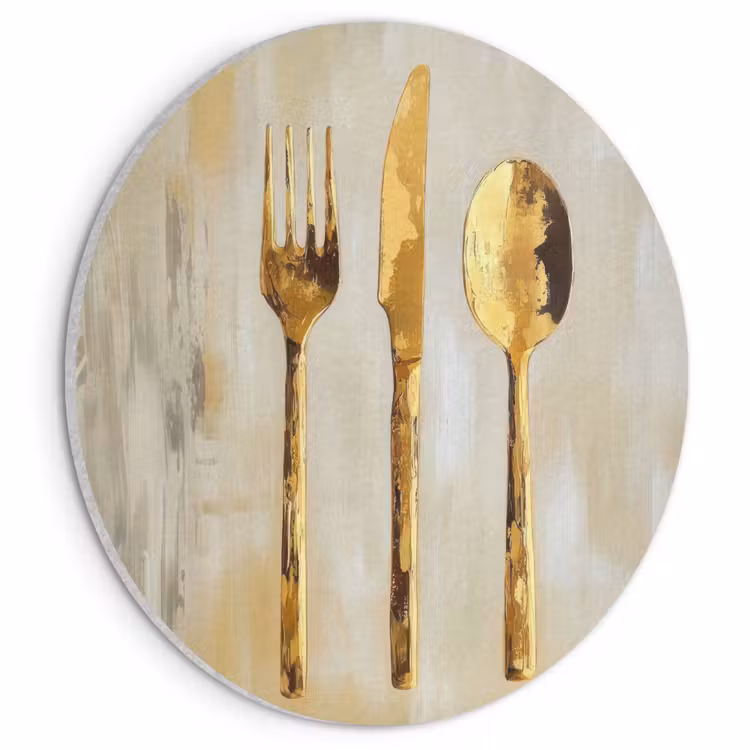 Akoestisch schilderij rond - Verf - Goud - Bestek — 1