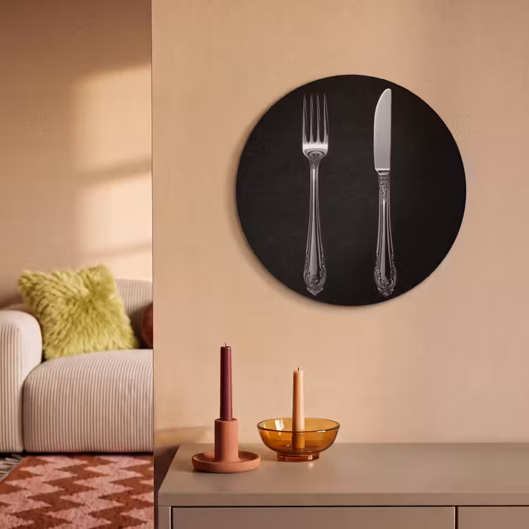 Akoestisch schilderij rond - Vork - Mes - Zilver — 3