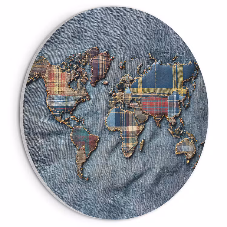 Akoestisch schilderij rond - Wereldkaart - Denim - Textiel — 1