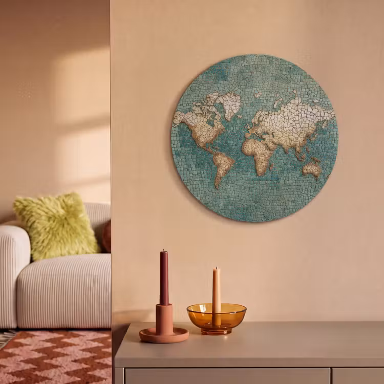 Akoestisch schilderij rond - Wereldkaart - Gebroken tegels - Mozaïek — 3