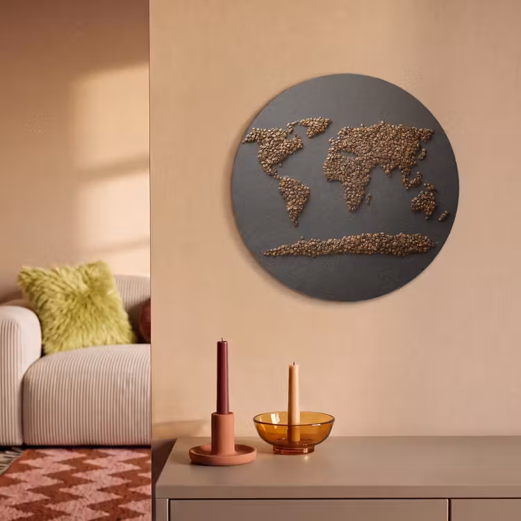 Akoestisch schilderij rond - Wereldkaart - Koffie - Grijs — 3