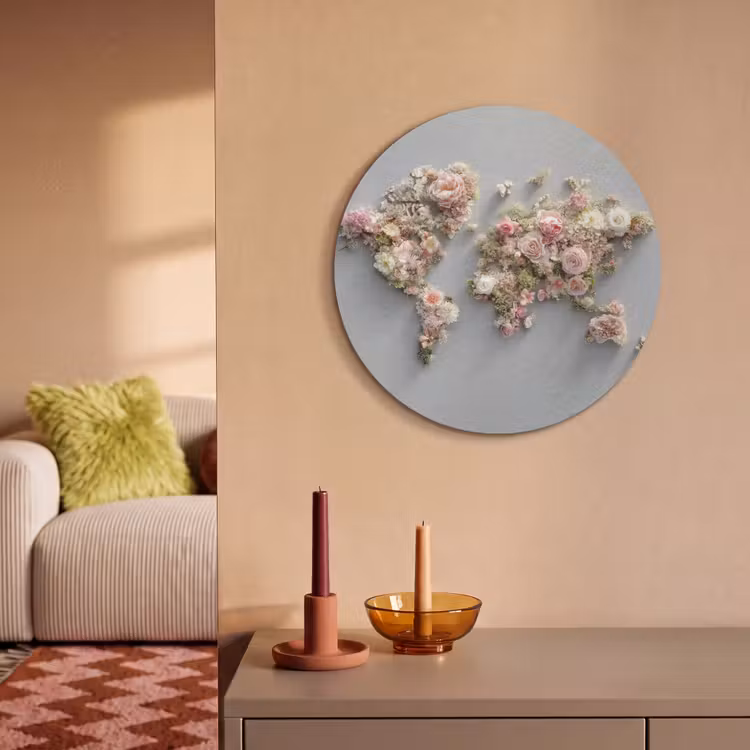 Akoestisch schilderij rond - Wereldkaart - Rozen - Roze — 3
