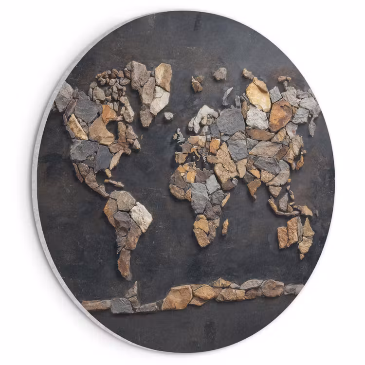 Akoestisch schilderij rond - Wereldkaart - Stenen - Realistisch — 1