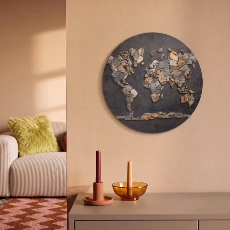 Akoestisch schilderij rond - Wereldkaart - Stenen - Realistisch — 3