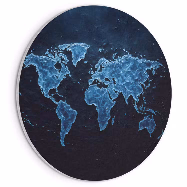 Akoestisch schilderij rond - Wereldkaart - Waterstructuur - Blauw — 1