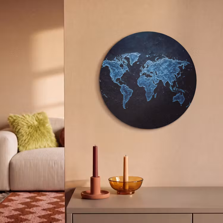Akoestisch schilderij rond - Wereldkaart - Waterstructuur - Blauw — 3