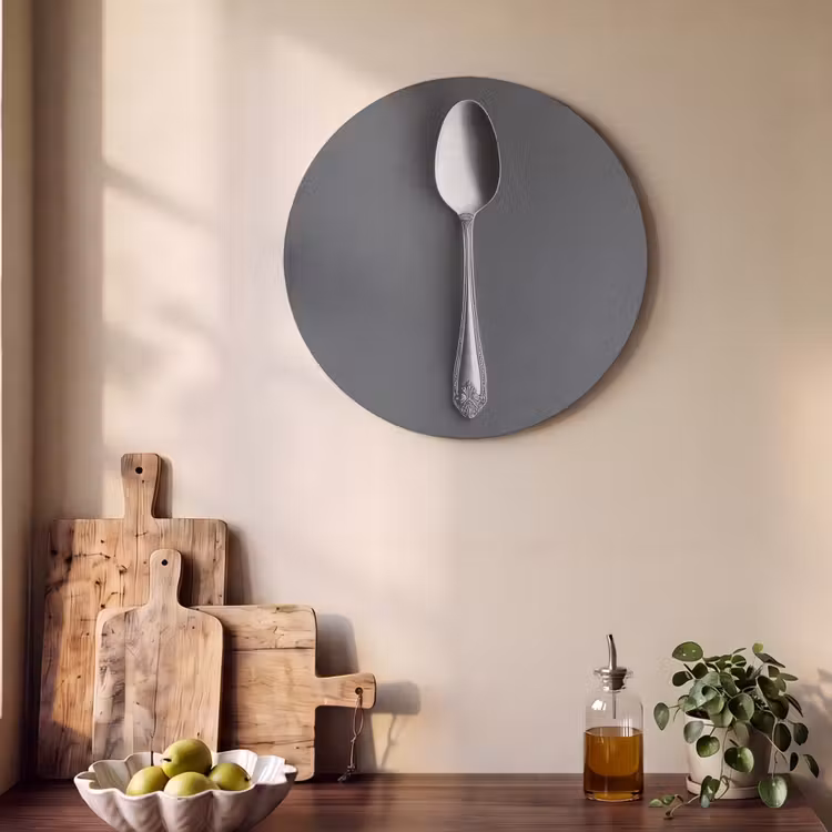 Akoestisch schilderij rond - Zilver - Metaal - Lepel — 4