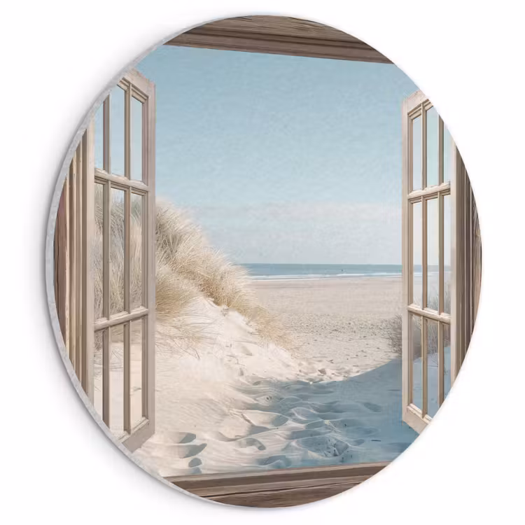 Akoestisch schilderij rond - Doorkijk - Helmgras - Duinen - Zee - Landschap — 1