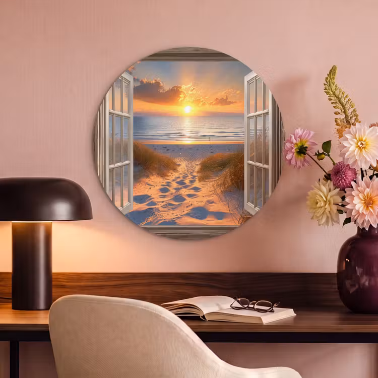 Akoestisch schilderij rond - Doorkijk - Strand - Duinen - Zonsondergang — 2