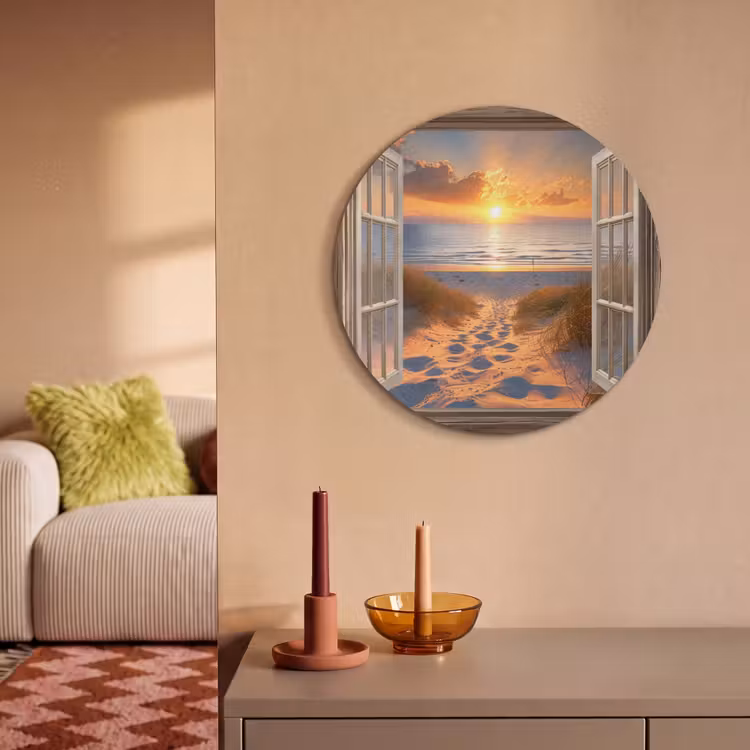 Akoestisch schilderij rond - Doorkijk - Strand - Duinen - Zonsondergang — 3