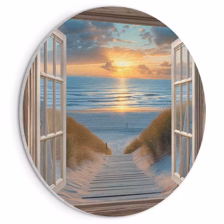 Akoestisch schilderij rond - Doorkijk - Strand - Pad - Zonsondergang — 1
