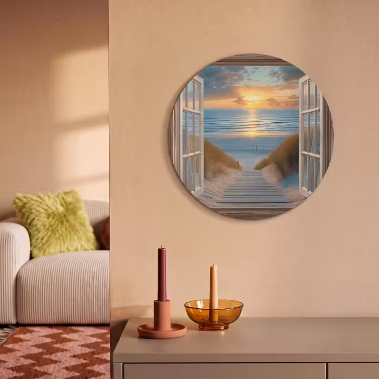 Akoestisch schilderij rond - Doorkijk - Strand - Pad - Zonsondergang — 3