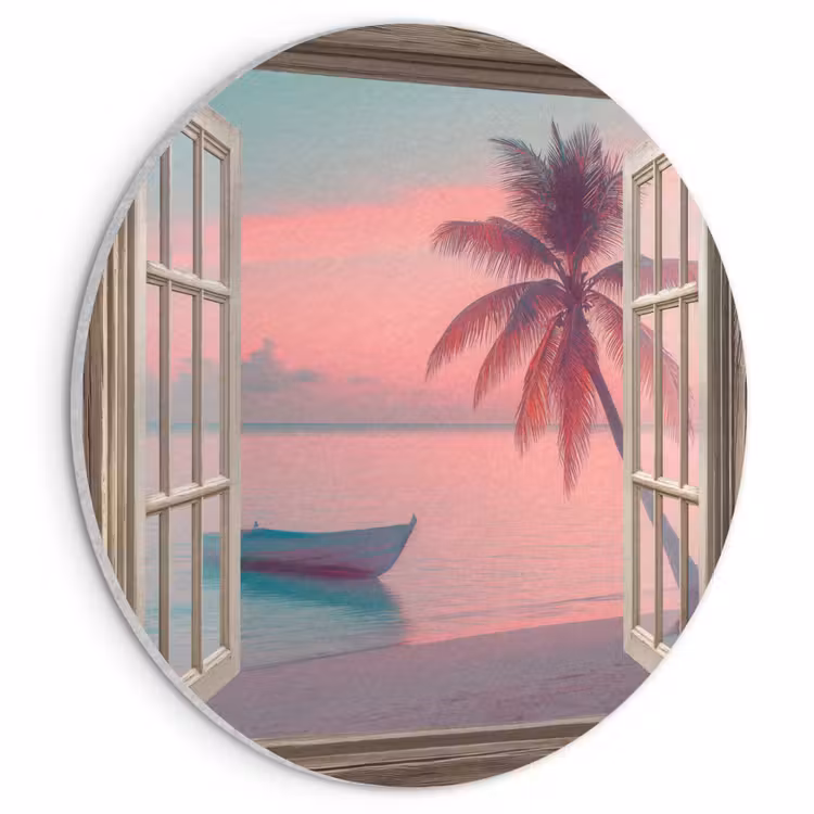 Akoestisch schilderij rond - Doorkijk - Strand - Palmboom - Tropisch — 1