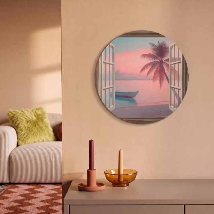 Akoestisch schilderij rond - Doorkijk - Strand - Palmboom - Tropisch — 3