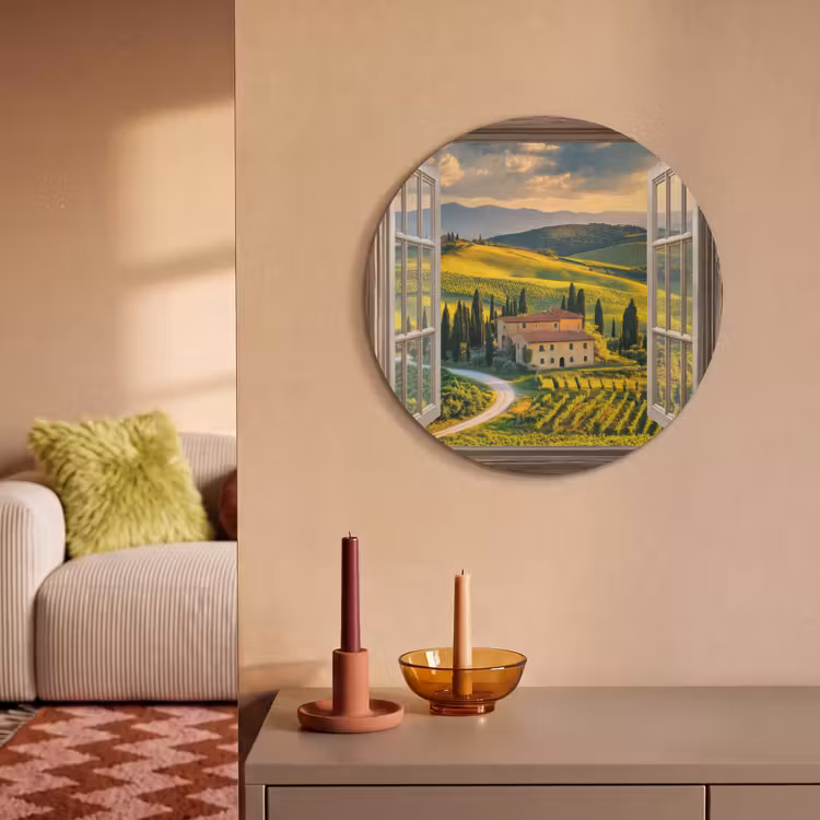 Akoestisch schilderij rond - Doorkijk - Toscane - Uitzicht - Landschap - Zomer — 3