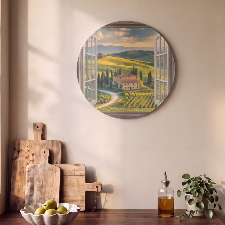 Akoestisch schilderij rond - Doorkijk - Toscane - Uitzicht - Landschap - Zomer — 4