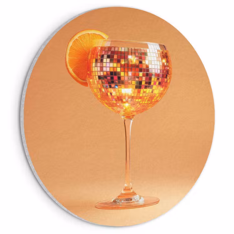 Akoestisch schilderij rond - Drank - Oranje - Glitter - Disco — 1